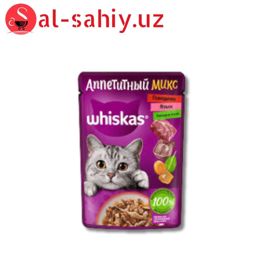 Корм для кошек Whiskas желе говядина/язык/овощи 75г 1