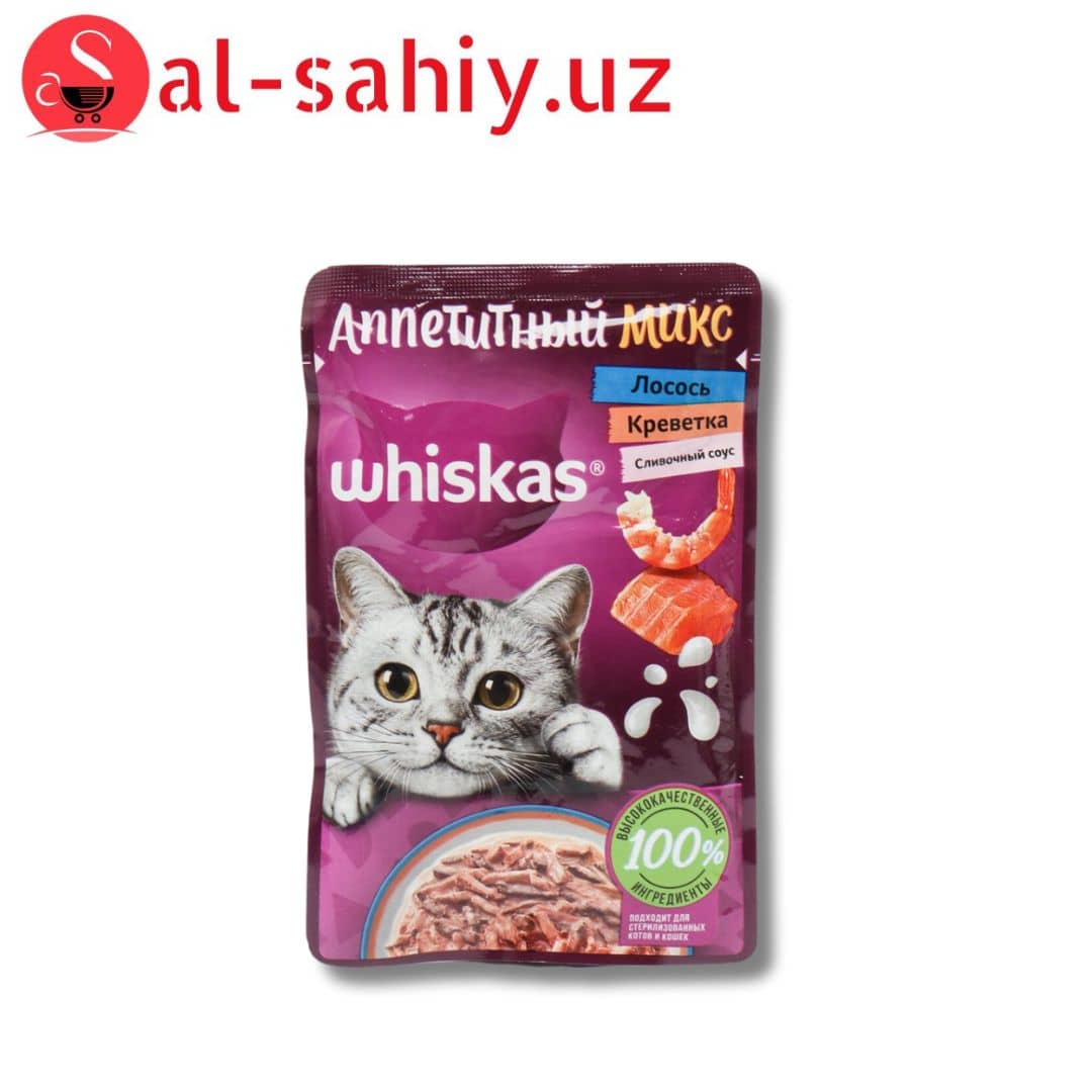 КОРМ ДЛЯ КОШЕК WHISKAS АППЕТИТНЫЙ МИКС СЛИВОЧНЫЙ СОУС-КРЕВЕТКИ-ЛОСОСЬ, 85 Г 1