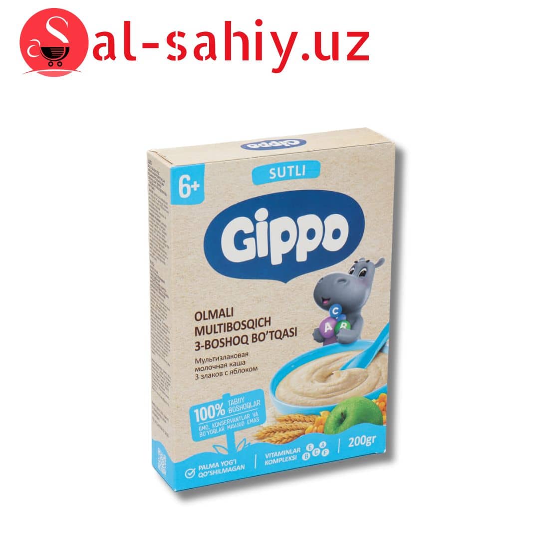 Gippo Мультизлаковая Молочная каша 3 злака с яблоком 6 месяцев 200 гр 1