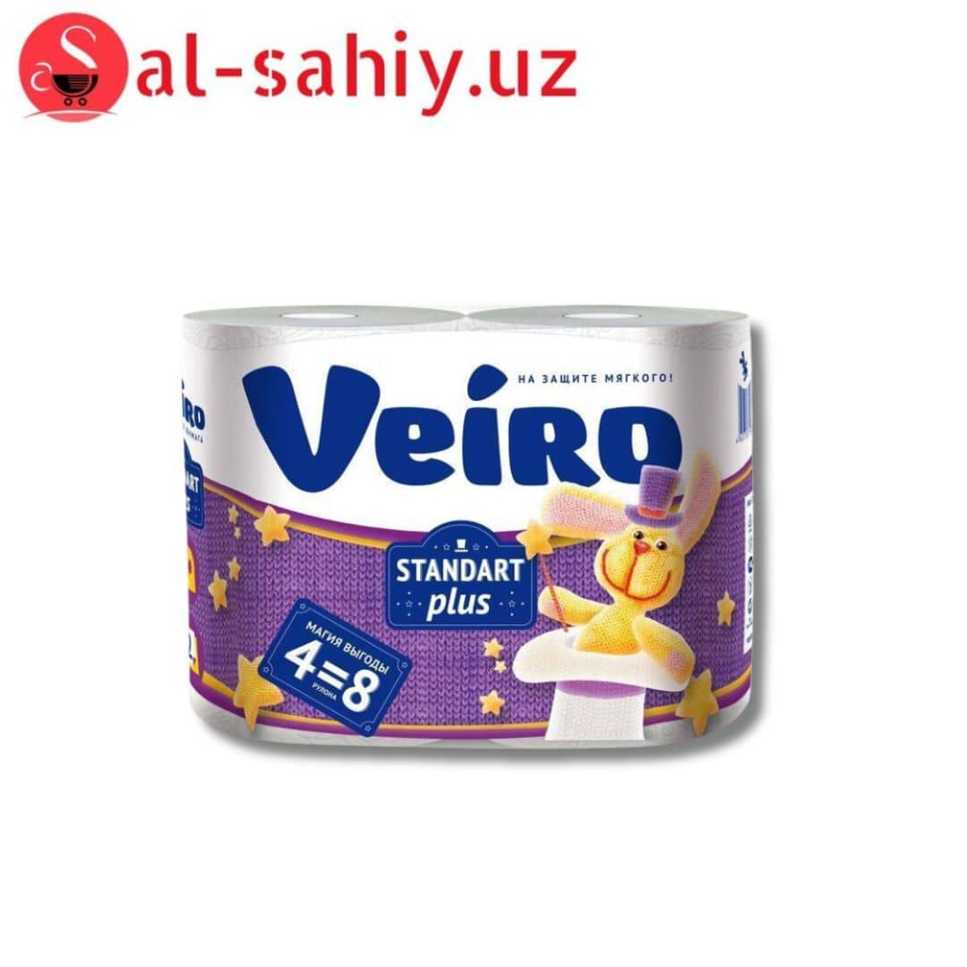 Бумага туалетная "Veiro Standart Plus", 2-слойная, белая, 30 метров, 4 рулона, 1