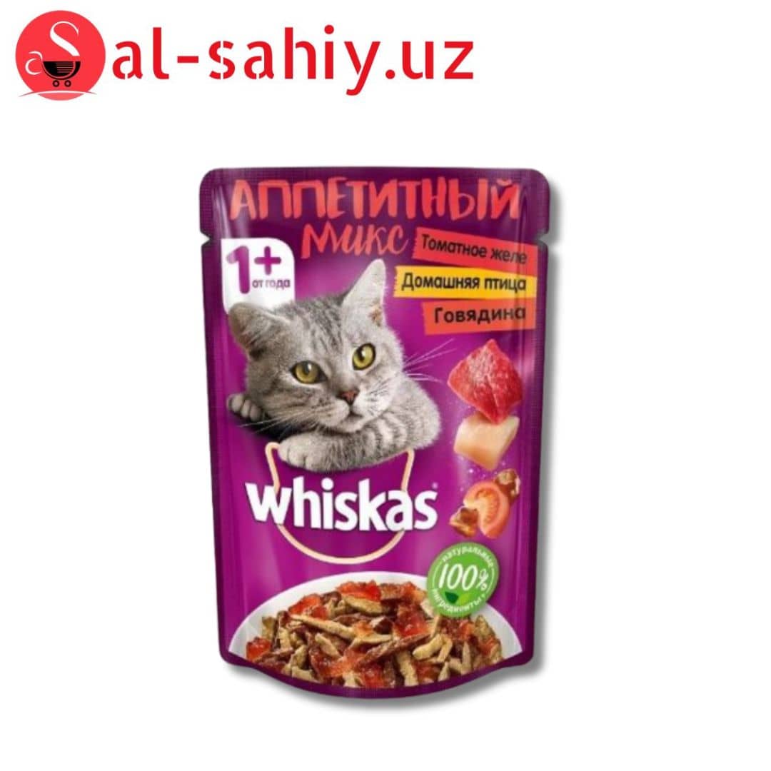 КОРМ ДЛЯ КОШЕК WHISKAS АППЕТИТНЫЙ МИКС ТОМАТНОЕ ЖЕЛЕ-ДОМАШНЯЯ ПТИЦА-ГОВЯДИНА, 85 Г 1