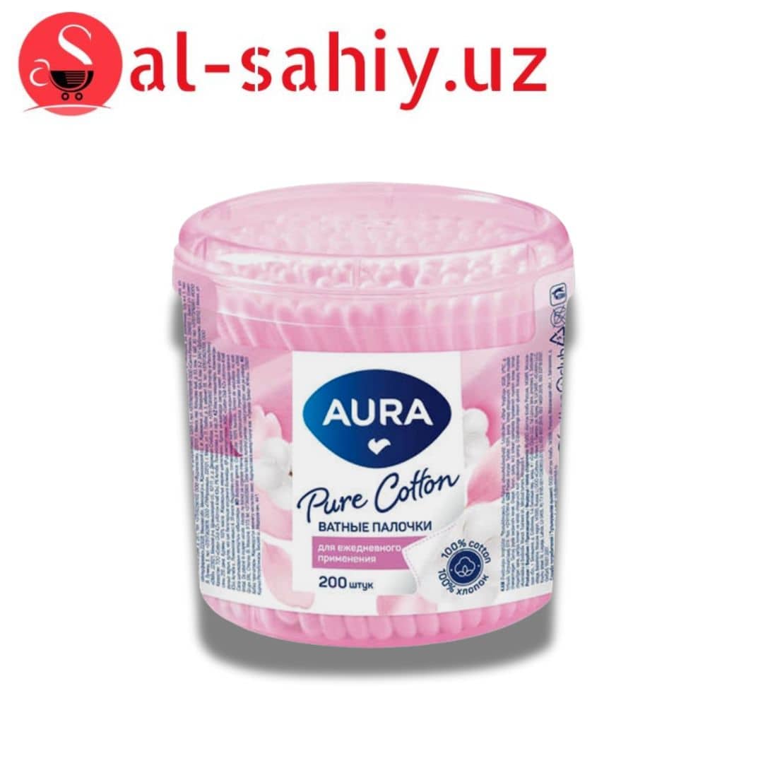 Ватные палочки AURA  200шт стакан 1