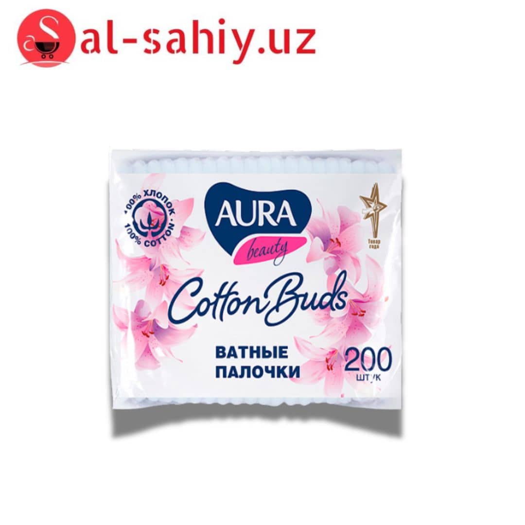 Ватные палочки AURA 200шт пакет 1