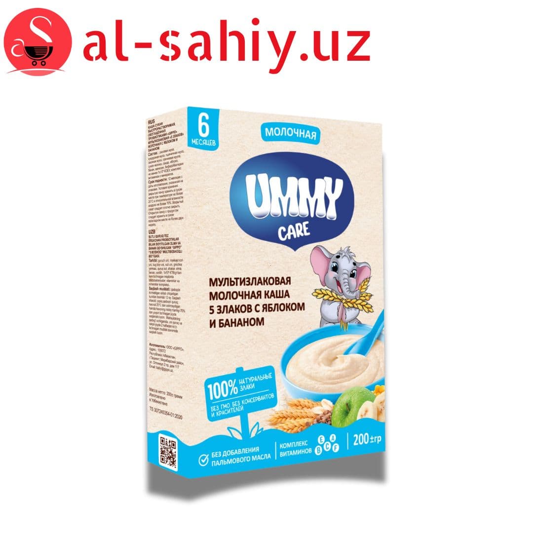 Каша "Ummy care" мультизлаковая молочная каша 5 злаков с яблоком и бананом 200гр