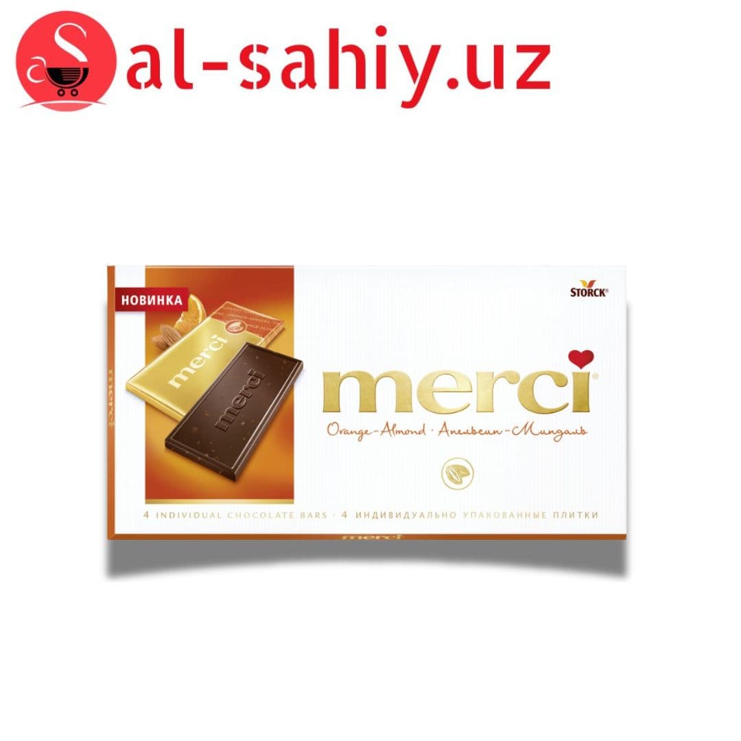ШОКОЛАД MERCI С СОКОМ АПЕЛЬСИНА И КУСОЧКАМИ МИНДАЛЯ 70%, 100Г