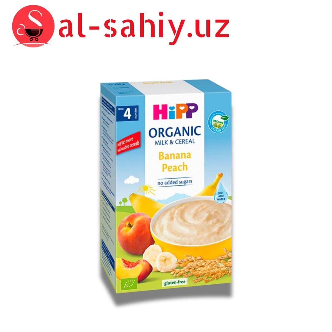 Каша HiPP молочная рисовая банан персик 4м+ 250 гр