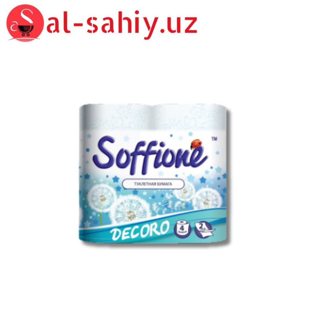 Туалетная бумага Soffione Decoro 2 слоя 4 рулона Бело-голубая (4820003833001)
