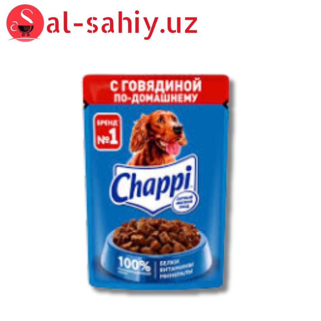КОРМ ВЛАЖНЫЙ ДЛЯ СОБАК С ГОВЯДИНОЙ ПО-ДОМАШНЕМУ СЫТНЫЙ МЯСНОЙ ОБЕД CHAPPI М/У 100Г