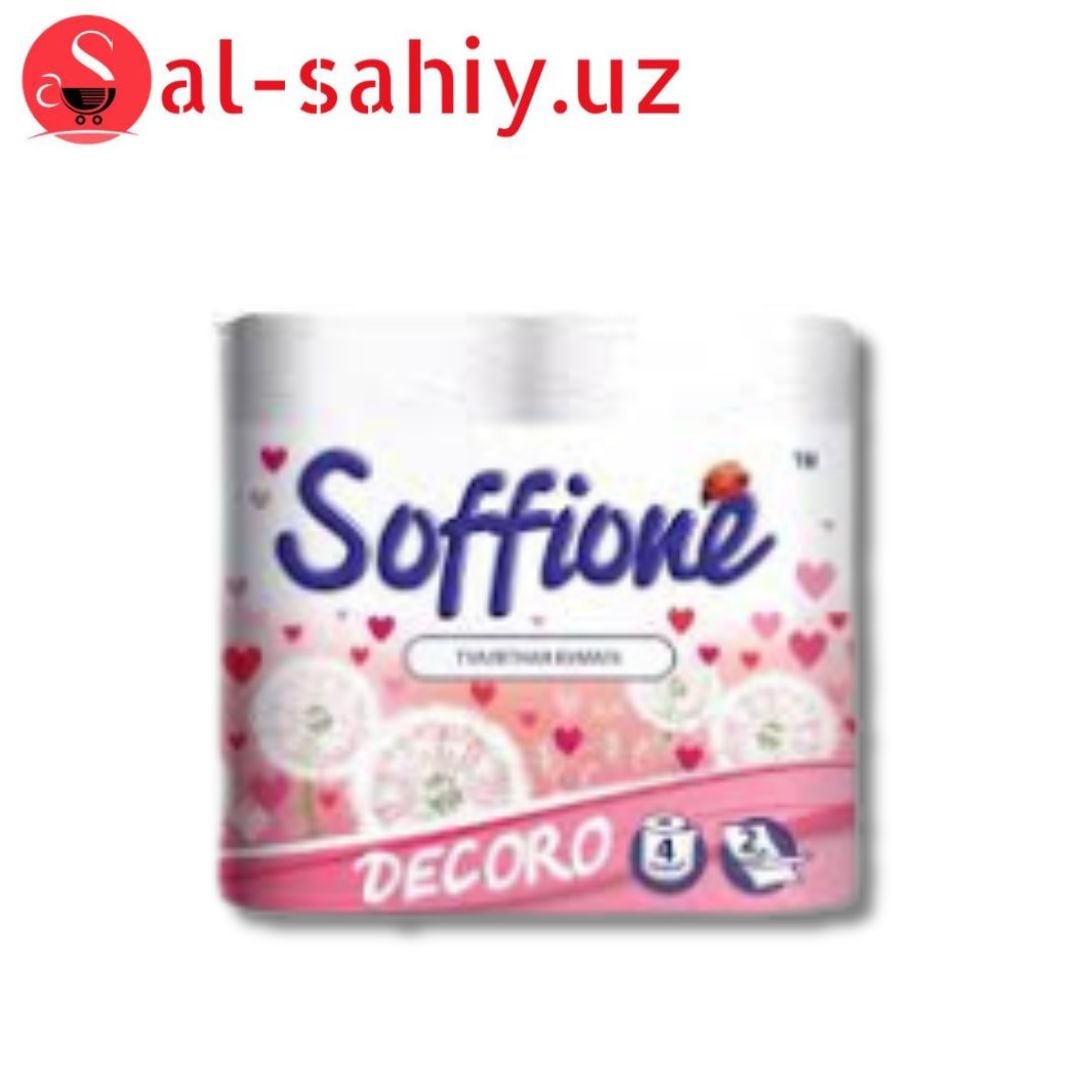 Туалетная бумага Soffione Decoro 2 слоя 4 рулона Бело-розовая (4820003833018)