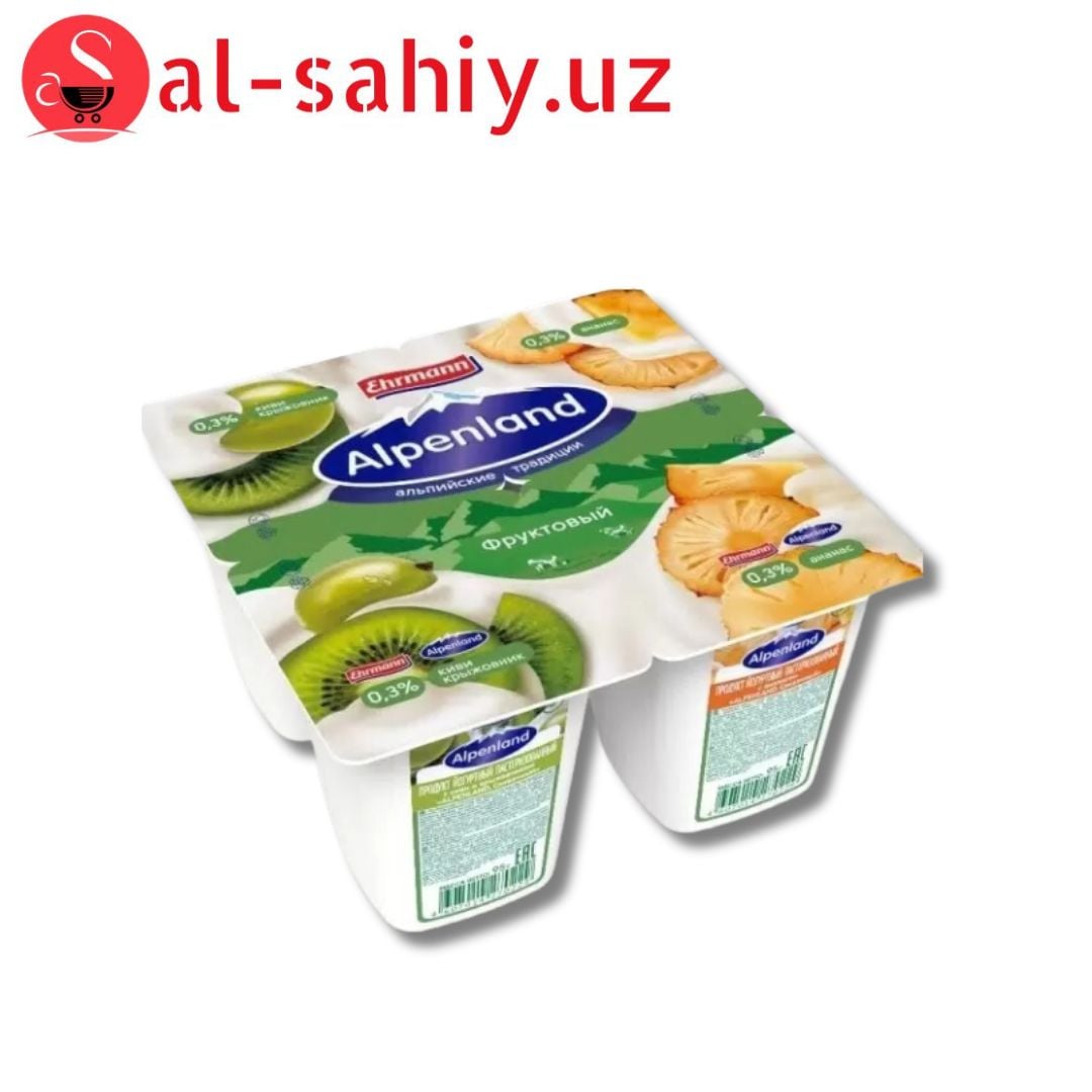 Йогурт alpenland фруктовый киви-крыжовник/ананас 0.3% 95г